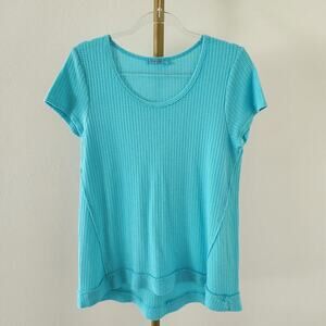 Fresh Produce Short Sleeve Waffle Knit Tee Womens Size Medium Turquoise Blue